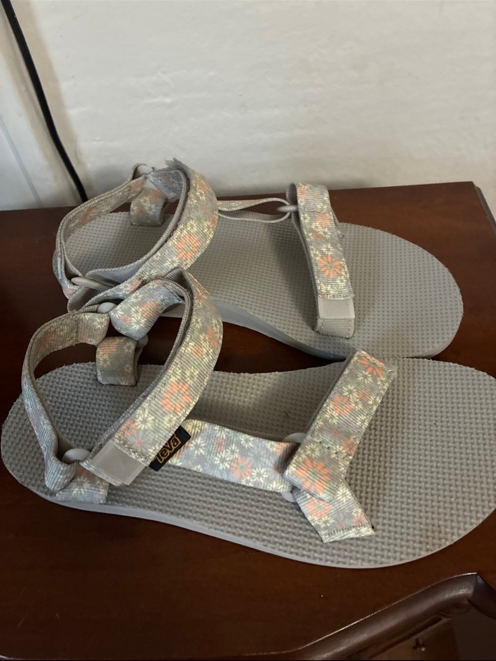 Teva Gray Sandals with Peach Floral Straps Size 7